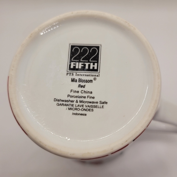 222 Fifth Mia Blossom Red Porcelain Fine Tall Coffee Mug Cup - Picture 5 of 10